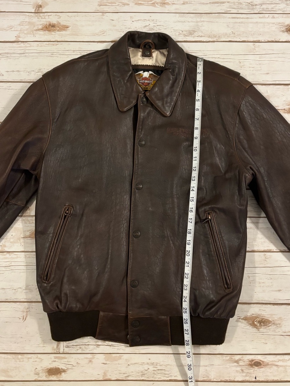 VNTG Harley-Davidson Legendary High Roller Brown Leather Bomber Varsity Jacket L - Picture 6 of 16